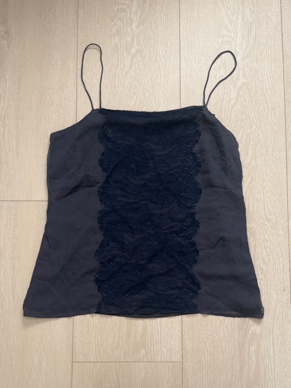 J. Crew Silk Dark Blue Lace-Front Spaghetti Strap Cami